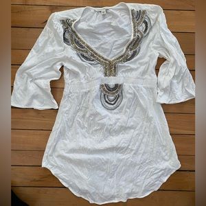 Banana Republic cotton tunic with beaded neckline
